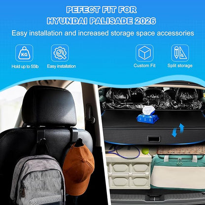 AUXKO Retractable Cargo Cover for Hyundai Palisade 2026 with 4PCS Headrest Hooks, Trunk Cargo Cover Luggage Security Shade Cover Shielding Shade Anti-Peeping Luggage Privacy Screen, Carbon Fiber