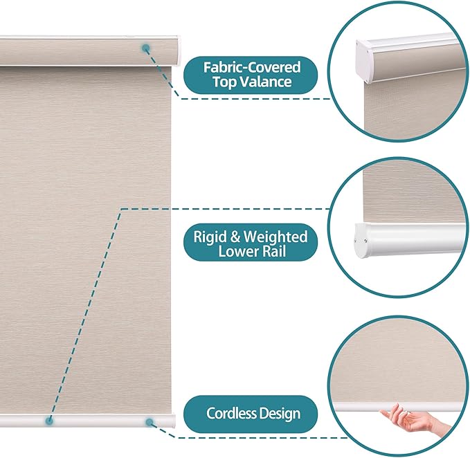 Changshade Custom Size Cordless Roller Shades, Blackout Roller Window Blinds with Thermal Insulated for Office, Living Room, Bedroom, Kitchen, Brown
