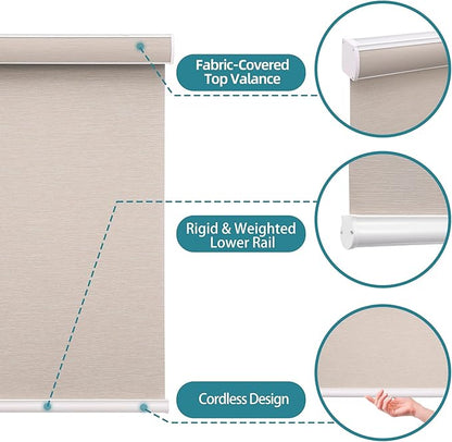 Changshade Custom Size Cordless Roller Shades, Blackout Roller Window Blinds with Thermal Insulated for Office, Living Room, Bedroom, Kitchen, Brown