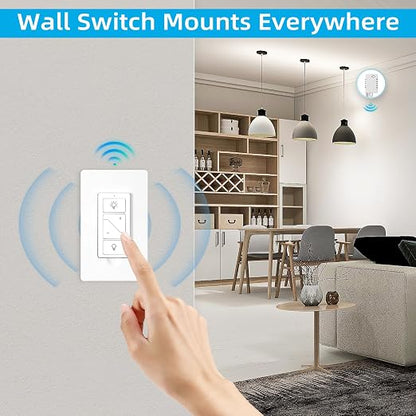 Wireless Dimmer Switch, 2 Remote Light and 1 Receiver kit, Compatible with Alexa Voice Control, Single Pole Smart Wall Switch Lighting Fixture for Ceiling Lights Lamps, Support 2.4G&5G