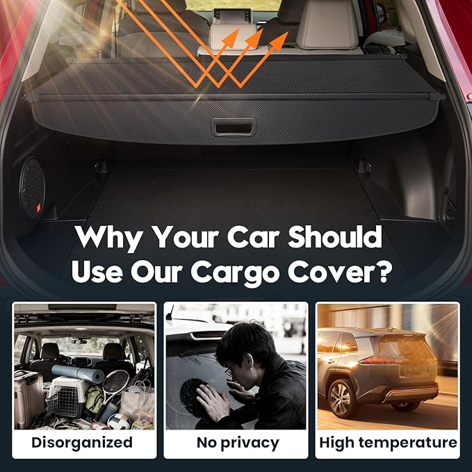 Powerty Retractable Cargo Cover for Toyota RAV4 2019-2025, Carbon Fiber Trunk Cover for RAV4 Privacy Screen Rear Security Shade for RAV4 Accessories