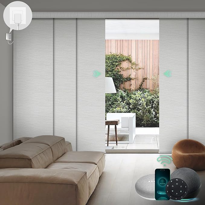 Yoolax Custom XL Smart Vertical Blinds, Motorized Sliding Door Blinds Compatible with Alexa, Blackout Sliding Panel for Room Divider, Indoor Windows, Patio Doors, Foggy Thread Gray