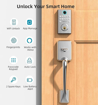 WiFi Smart Door Lock Set: HEANTLE Keyless Entry Deadbolt with Handle Fingerprint Deadbolt Electronic Digital Keypad Door Lock Alexa App Remote Control