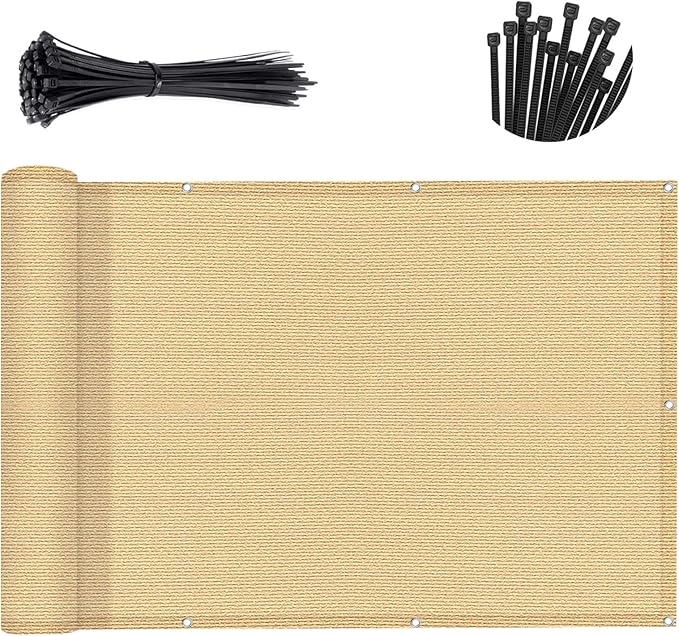 SUNNY GUARD 3'x10' Sand Yellow Balcony Deck Privacy Screen Fence, Apartments Railing Screen, Heavy Duty Wind Screen for Outdoor,Deck,Backyard,Patio Privacy（We Make Custom Sizes）