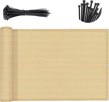 SUNNY GUARD 3'x10' Sand Yellow Balcony Deck Privacy Screen Fence, Apartments Railing Screen, Heavy Duty Wind Screen for Outdoor,Deck,Backyard,Patio Privacy（We Make Custom Sizes）