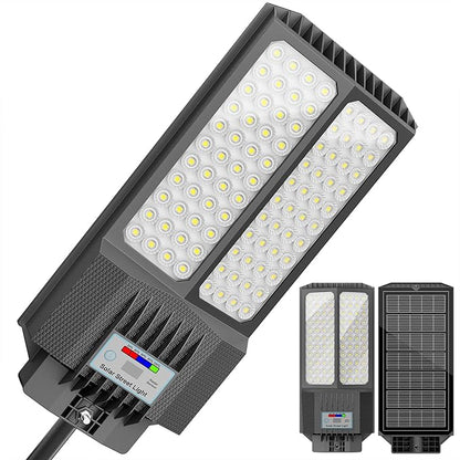 Solar Street Light with Pole, Solar Street Lights Outdoor Waterproof Dusk to Dawn 7000K LED Security Flood Light with Motion Sensor and Remote Control for Pathway, Entryway & Yard