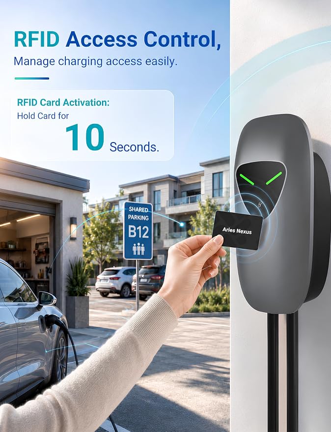 40A Level 2 EV Charger Station, J1772 240V 9.6kW WiFi App 25ft | Garage Home Driveway EV Charger,2.4GHz Smart Control,RFID Access,Indoor Outdoor Installation,UL ETL FCC Certified,Overheat