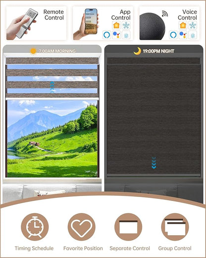 Kincmo Motorized Blinds with Remote, Motorized Zebra Shades Work with Apple Homekit,Alexa,Google Home, Customized Electric Blinds with Remote,App,Voice Control (60% Blackout Monet Brown)