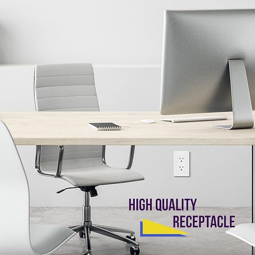 ENERLITES 40 Pack Decorator Outlet 15A Receptacle with Screwless Wall Plate | Self-Grounding, UL Listed, Standard Residential Electrical Outlets for Home, Non-Tamper Resistant, 5-15R, 125V, Glossy White