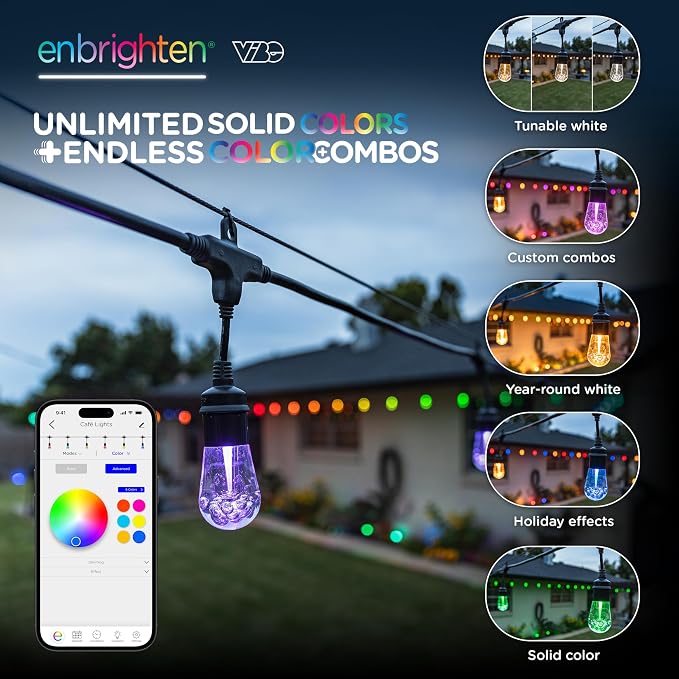 Enbrighten Vintage Outdoor String Lights, 48ft, 24 Bulbs, Smart (Pack of 2)