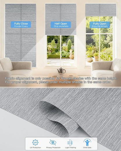 Motorized Roman Shades for Windows, Custom Light Filtering Roman Blinds with Remote, Smart Privacy Window Shades for Living Room Kitchen Office, Alexa & Google Home Compatible, App Control via RF Hub