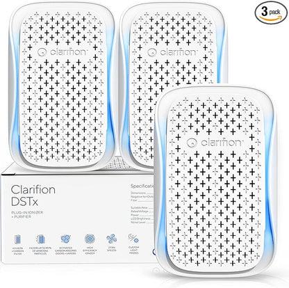 Clarifion - DSTx 2.0 Portable Air Purifier (3 Pack) - Plug In Air Ionizer HEPA Air Filter, Mini Personal Air Purifiers For, Bedroom and Pets Helps With Dust, Smoke, Airborne Dust and Odors