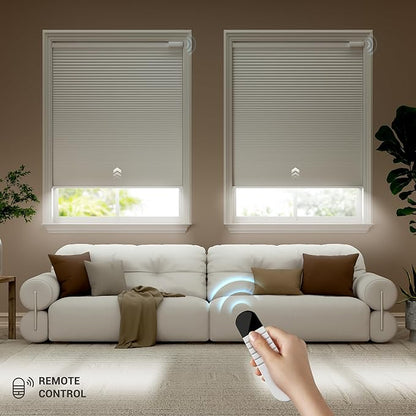 No Drill Motorized Cellular Shades, Cordless Blackout Honeycomb Blinds for Windows, Smart Automatic Blinds Compatible with Alexa/Google Home/Smarthings, Beige