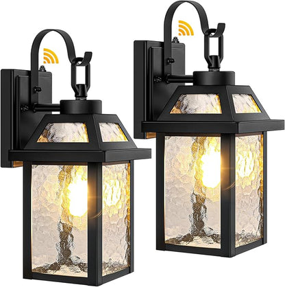 BesLowe Dusk to Dawn Outdoor Wall Lights, Exterior Lighting Fixtures Wall Mount, Porch Lights Outdoor Wall Sconces with Water Ripple Glass, Outside Lights for House Front Door Garage, 2-Pack