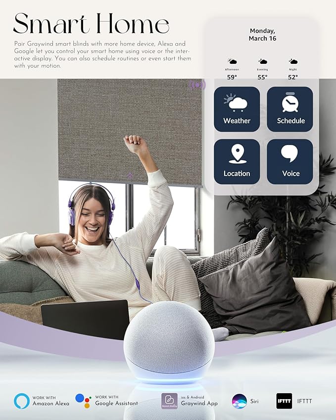 Graywind Motorized 100% Blackout Roller Shades Work with Alexa Google via Hub Window Blinds Remote Control Rechargeable Battery Motor with Valance for Smart Home and Office (Grey Brown)