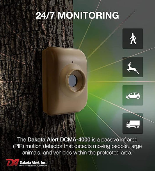Dakota Alert Long Range Wireless Driveway Motion Detector - DCMA-4000 One Mile Alarm System - Passive Infrared Driveway Alarm Transmitter & Receiver - Outdoor Motion Sensor & Alarms