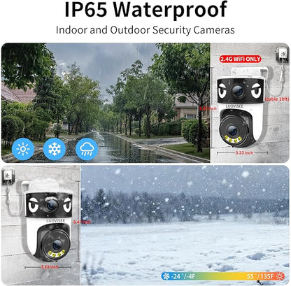 Luovisee Dual Lens Security Camera Outdoor/Indoor,Wired Camera for Home Security for Plug-in 24/7 Continuous Recording,360° View Pan/Tilt,Siren Alarm,Two Way Audio,2.4GHz Wi-Fi