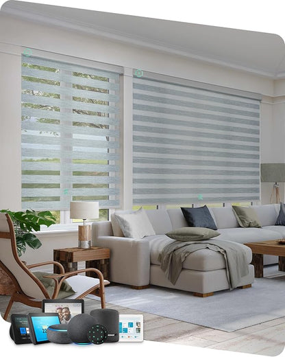 Yoolax Motorized Blinds with Remote, Electric Zebra Blinds for Indoor Windows, Room Darkening Smart Shades with Voice Control, Compatible with Alexa Google Home, APP Control, 34" W x 72" H, Grey