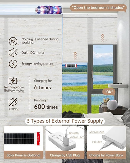 Kincmo Motorized Blinds with Remote, Light Filtering Roller Shades Work with Apple Homekit,Alexa,Google Home, Custom Electric Blinds with App,Voice Control (75% Blackout Linen White)