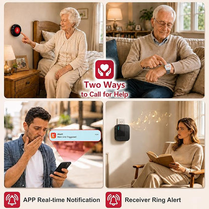 SanJie Wi-Fi Wireless Caregiver Pager Call Button for Elderly at Home - Alert Systems with App Remote Alerts & Device Sharing Suitable for Seniors & Patients and People with Disabilities