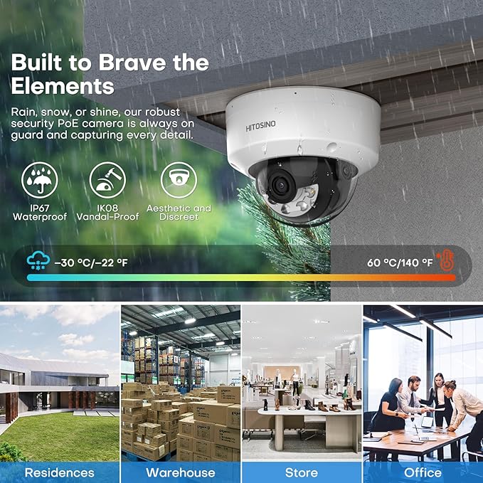 8MP Outdoor Dome PoE Camera - 4K IP Camera with Mic/Audio, Human/Vehicle Detection, Smart Hybrid Color Night, 2.8mm 114°FoV, IP67, IK08 vandalproof, H.265+, 3-Axis, 120db WDR, SD Card Slot