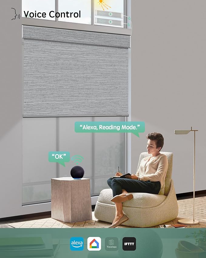 Yoolax Smart Dual Roller Shades, Motorized Blinds with Remote Smart Blinds Compatible with Alexa, Automatic Dual Shades for Windows Bedroom Living Room (Foggy Grey & 5% Openness Grey)
