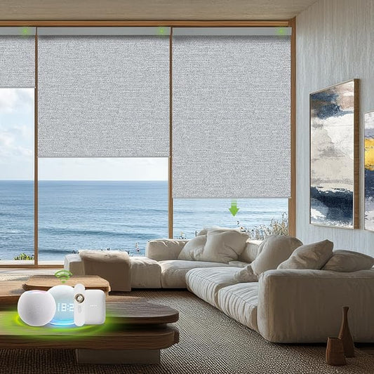 Motorized Blinds with Remote，100% Blackout Smart Blinds Motorized Roller Shades Compatible with Alexa Automatic Blinds for Windows Electric Window Blinds Customized Size Slate Noir