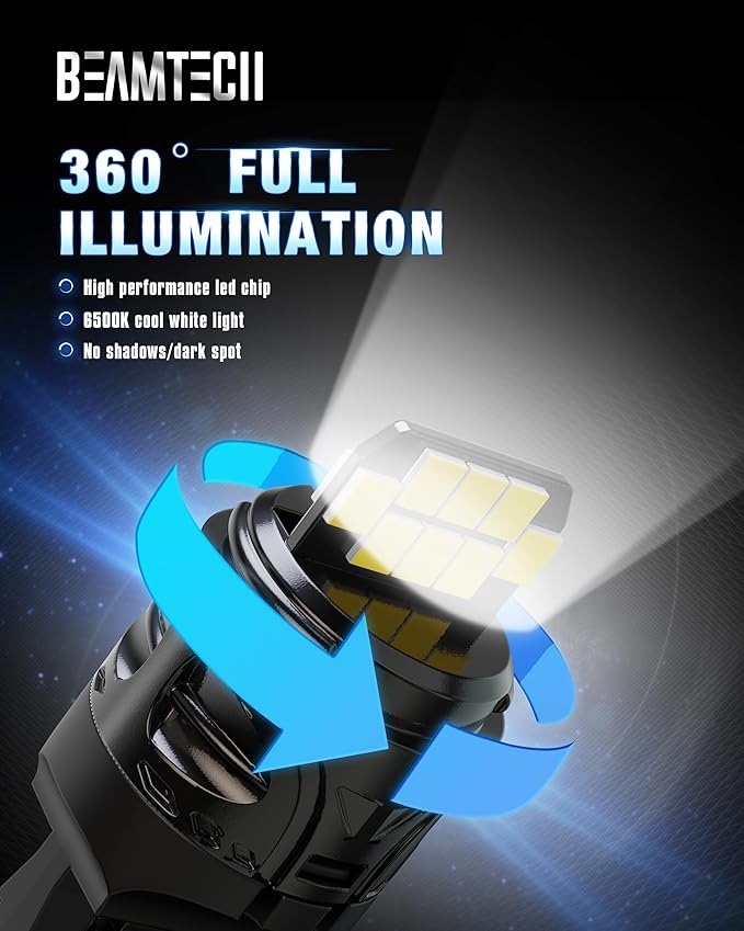 BEAMTECH 7440 7443 LED Bulbs for Reverse Lights, 6500K White Super Bright 7441 992 T20 W21W 7444 LED for Back Up Tail Brake Parking Lights, Pack of 2