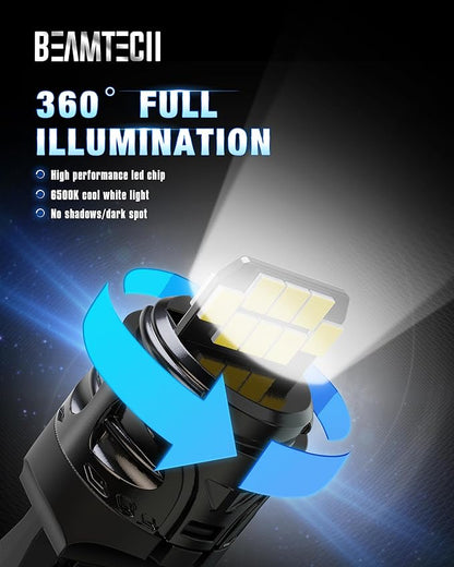 BEAMTECH 7440 7443 LED Bulbs for Reverse Lights, 6500K White Super Bright 7441 992 T20 W21W 7444 LED for Back Up Tail Brake Parking Lights, Pack of 2