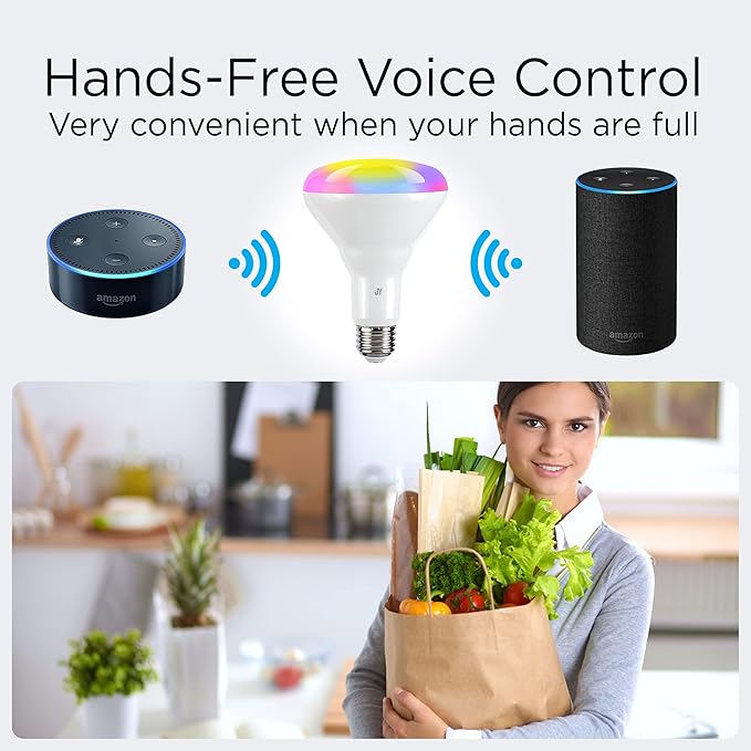 eyely BLA2001A Smart BR30 Dimmable Light Bulb, Color Changing LED, No Hub Required, WiFi Remote App Control, Alexa, Google Home Assistant Compatible, Set of 2