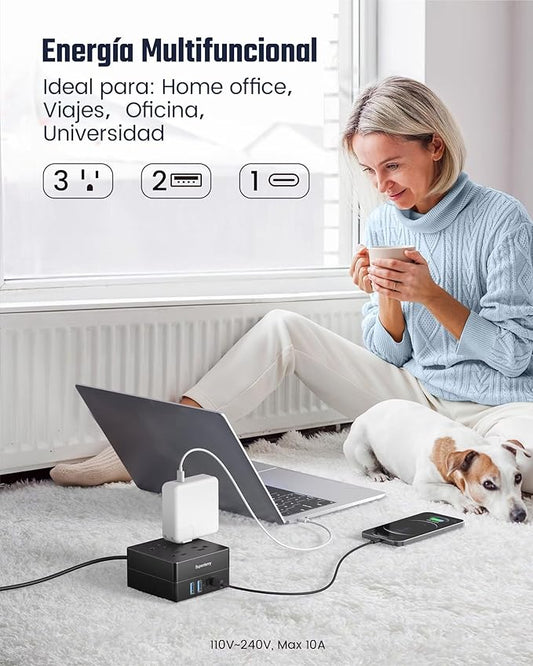 Power Strip, SUPERDANNY 4-Outlet 4-USB Surge Protector, 5 Ft Extension Cord, 900 Joules, Overload Switch, Grounded, Mountable, Desktop Charging Station for Home, Office, School, Dorm, Computer, Black