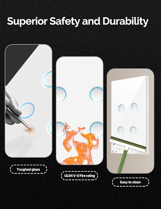 MOES Matter WiFi Smart Light Switch, Touch Glass, White 3 Gang