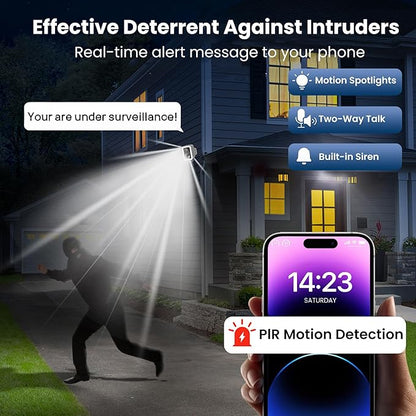 【2 Pack】Security Cameras Wireless Outdoor, No Subscription Outdoor Cameras Wireless for Home Security, Integrated Spotlight & Siren, Human Motion Detection, Support 5G & 2.4GHz WiFi, IP66 Weatherproof