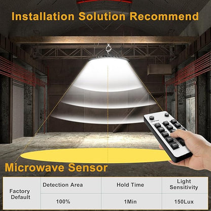 Smart 200W HIgh Bay LED Lights with Smart Controller Supports Normal Mode & Motion Sensor Mode(Energy Saving) ETL Listed UFO Lights for 25-35FT Warehouse-4Pack