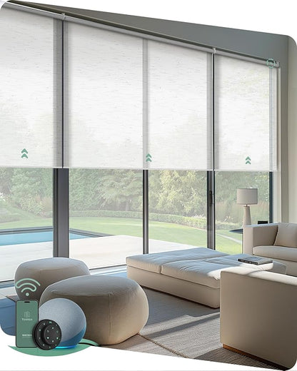 Yoolax Smart Coupled Solar Shades Compatible with Alexa, Motorized Blinds with Remote Flame Retardant Coupled Roller Shades for X-Large Windows, Custom Size (XL - 5% Openness Starry White)