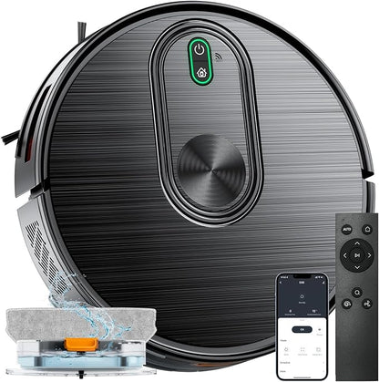 2 in 1 Robot Vacuum and Mop Combo, 6500Pa Suction, Robotic Vacuum Cleaner with 200 Min Runtime, Self-Charging, App/Alexa/Voice Control, Ideal for Hard Floor, Pet Hair, Carpet