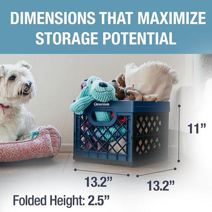 CleverMade Collapsible Milk Crate (EcoCrate) - 25L - Ocean (3PK) | Organize Files, Groceries, and Gear in One Crate | Built-In Rails Hold Letter Folders, While the Frame Stacks Securely