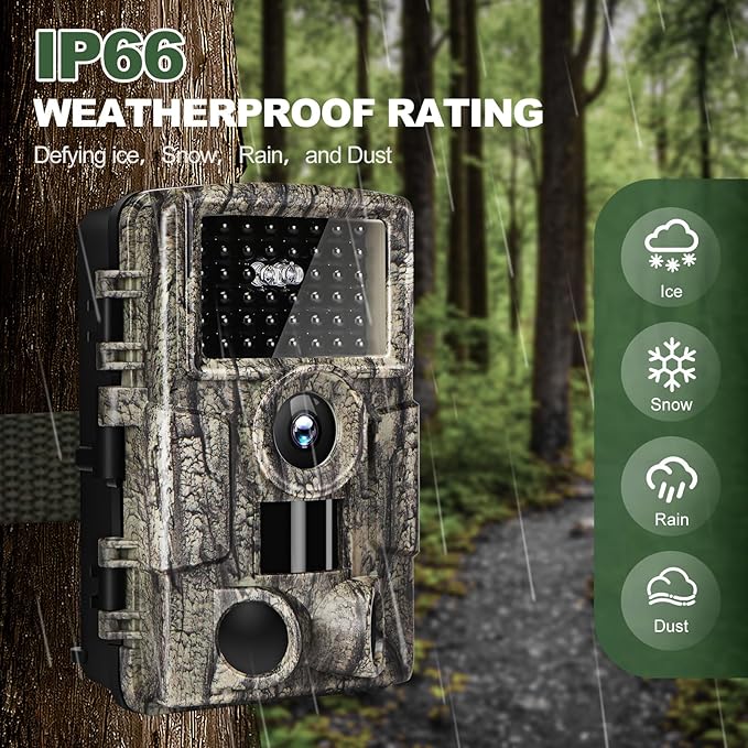 4K 60MP WiFi Trail Camera,Game Cameras with Night Vision Motion Activated Waterproof,Suitable for Outdoor Wildlife Detection, Monitoring Home Security