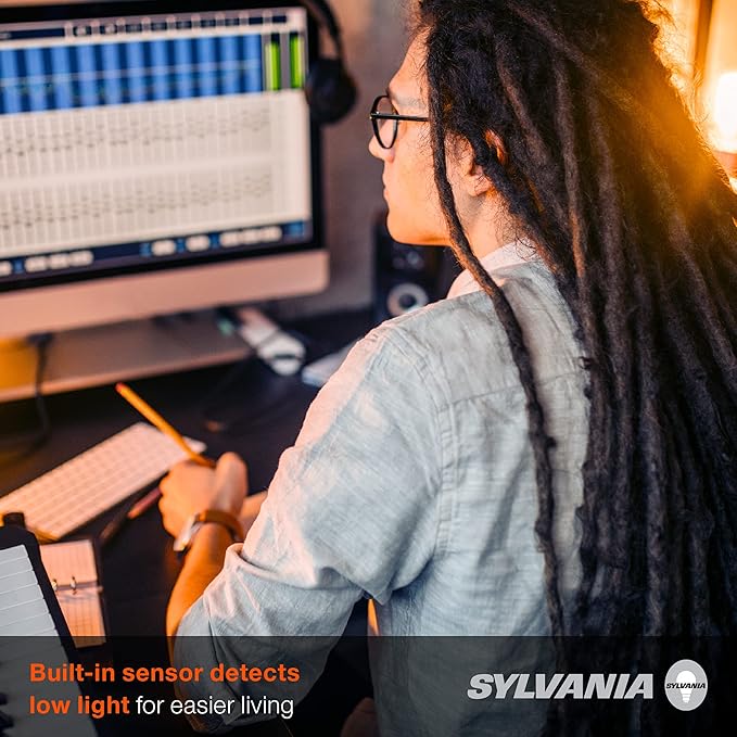 Sylvania Dusk to Dawn A19 LED Light Bulb with Auto On/Off Light Sensor, 60W=9W, 800 Lumens, 2700K, Soft White - 6 Pack (41257)