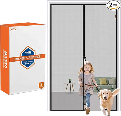MAGZO Magnetic Screen Door 2 Pack Fit Door Size 36 x 82 Inch, Screen Size 38" x 83" Strong Magnets Mesh, Reinforced Fiberglass Net for Patio and Front Entrances, Gray