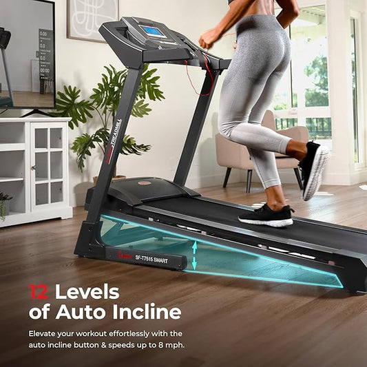Sunny Health & Fitness Exercise Treadmills Double Deck Sizes and Incline Features with Bluetooth & SunnyFit App