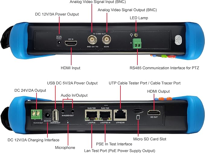 101AV IPS Touch Screen Security CCTV 7” 7in1 Test Monitor Support IP cam, Standard Analog Camera (CVBS) & HD TVI/AHD/CVI Camera up to 8MP