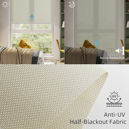 SmartWings Motorized Roller Shades 5% Openness Work with Homekit, Alexa SmartThings Google, Zigbee Motor Smart Blinds for Windows, Cordless Remote Window Shades, Rechargeable, Customized, White Linen