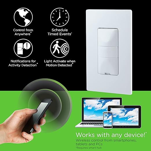 Enbrighten Z-Wave Smart Motion Sensor Light Indoor, On/Off, Vacancy/Occupancy Sensor, White & Almond, Zwave Hub Required, Works with SmartThings, Wink, & Alexa, Smart Light Switch, 2 Pack, 86649