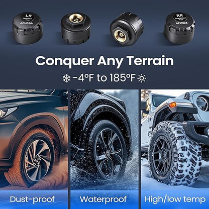 Tymate TM8 Tire Pressure Monitoring System, Wireless Solar TPMS with 4 External Sensors & 6 Alarm Modes, Colorful Display, Easy to Intall on Windshield, Ideal for RV Sedan SUV MPV Truck (0-87 PSI)