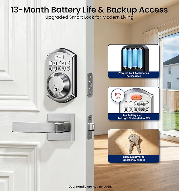 Veise VE001 Keyless Entry Deadbolt, Electronic Keypad Lock, Satin Nickel