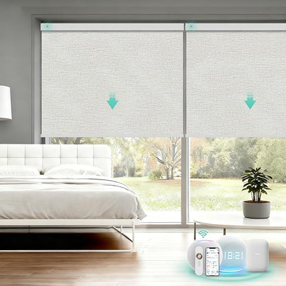 Motorized Blinds with Remote, Blackout Smart Automatic Electric Blinds for Windows Compatible with Alexa Homekit, Cordless Indoor Motorized Roller Shades with Custom Size（Daybreak Linen）