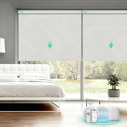 Motorized Blinds with Remote, Blackout Smart Automatic Electric Blinds for Windows Compatible with Alexa Homekit, Cordless Indoor Motorized Roller Shades with Custom Size（Daybreak Linen）