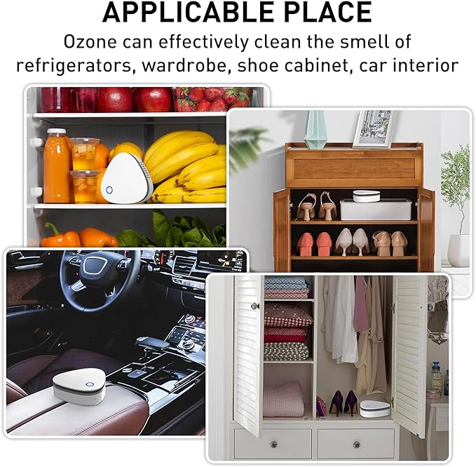 Mini Battery Powered 20mg/h Ozone Machine for Hunting Home Shoes cabinet Fridge Cat litter(White)