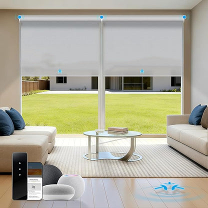 Motorized Blinds with Remote, Light Filtering Roller Shades for Indoor Windows, Smart Automatic Blinds Compatible with Alexa/Homekit/Google, Custom Size (Light Filtering-TexturaLux Grey)